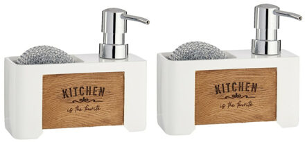 Arte r 2x arte r zeeppompje/dispenser - met houder - kunststof-hout - wit - 15 x 6 x 13cm - navulbaar