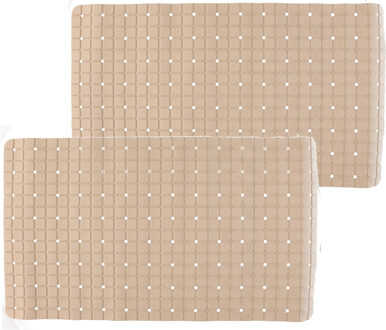 Arte r 2x stuks badmatten/douchematten anti-slip beige vierkant patroon 69 x 39 cm - Badmatjes