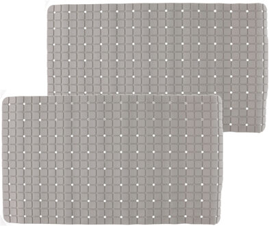 Arte r 2x stuks badmatten/douchematten anti-slip grijs vierkant patroon 69 x 39 cm