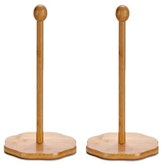 Arte r 2x stuks bamboe houten keukenrolhouders rond 18 x 35 cm - Keukenrolhouders Bruin