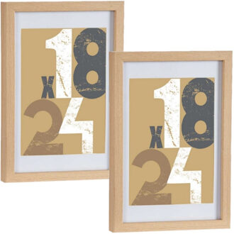 Arte r 2x stuks houten fotolijst - bruin - 21 x 30 cm - fotolijstje - met passe-partout - decoratie
