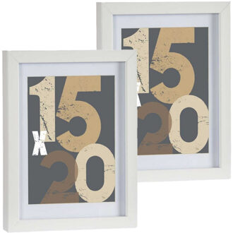 Arte r 2x stuks houten fotolijst - wit - 18 x 24 cm - fotolijstje - met passe-partout - decoratie
