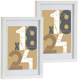 Arte r 2x stuks houten fotolijst - wit - 21 x 30 cm - fotolijstje - met passe-partout - decoratie