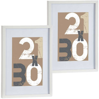 Arte r 2x stuks houten fotolijst - wit - 30 x 40 cm - fotolijstje - met passe-partout - decoratie
