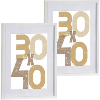 Arte r 2x stuks houten fotolijst - wit - 40 x 50 cm - fotolijstje - met passe-partout - decoratie