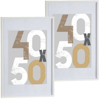 Arte r 2x stuks houten fotolijst - wit - 50 x 70 cm - fotolijstje - met passe-partout - decoratie