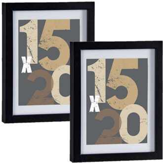 Arte r 2x stuks houten fotolijst - zwart - 18 x 24 cm - fotolijstje - met passe-partout - decoratie