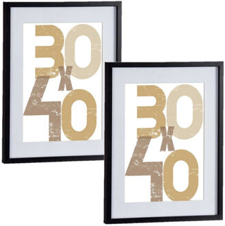 Arte r 2x stuks houten fotolijst - zwart - 40 x 50 cm - fotolijstje - met passe-partout - decoratie