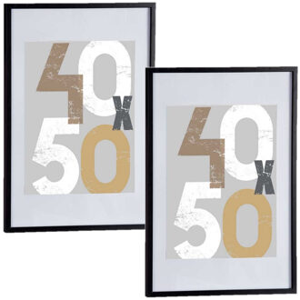 Arte r 2x stuks houten fotolijst - zwart - 50 x 70 cm - fotolijstje - met passe-partout - decoratie