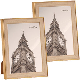 Arte r 2x stuks kunststof fotolijst goud met hout geschikt voor een foto van 13 x 18 cm