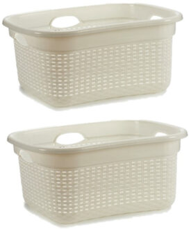Arte r 2x stuks kunststof wasmanden wit 25 liter