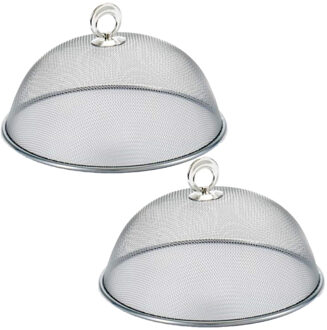 Arte r 2x stuks vliegenkap/voedselkap voor voedsel zilver van metaal 25 cm - ongedierte - vliegenkap Zilverkleurig