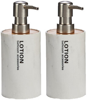 Arte r 2x stuks zeeppompjes/zeepdispensers marmer wit kunststof 350 ml