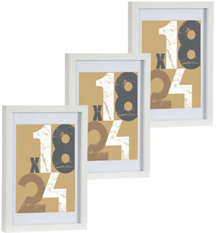 Arte r 3x stuks houten fotolijst - wit - 21 x 30 cm - fotolijstje - met passe-partout - decoratie