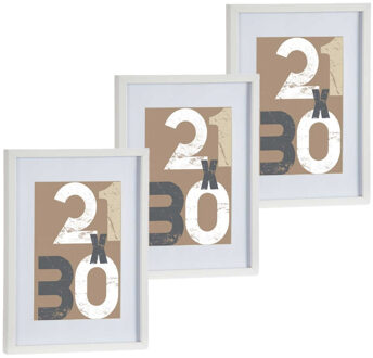 Arte r 3x stuks houten fotolijst - wit - 30 x 40 cm - fotolijstje - met passe-partout - decoratie