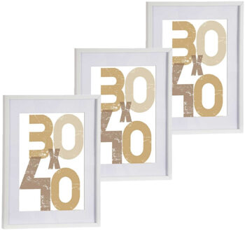 Arte r 3x stuks houten fotolijst - wit - 40 x 50 cm - fotolijstje - met passe-partout - decoratie