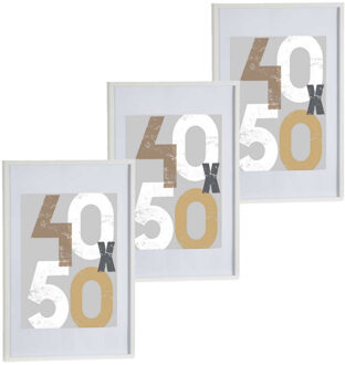 Arte r 3x stuks houten fotolijst - wit - 50 x 70 cm - fotolijstje - met passe-partout - decoratie