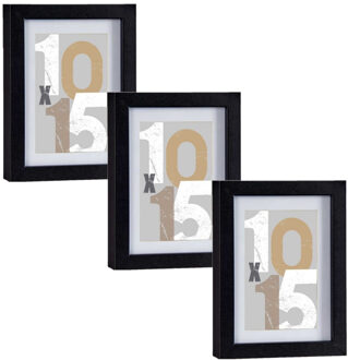 Arte r 3x stuks houten fotolijst - zwart - 13 x 18 cm - fotolijstje - met passe-partout - decoratie