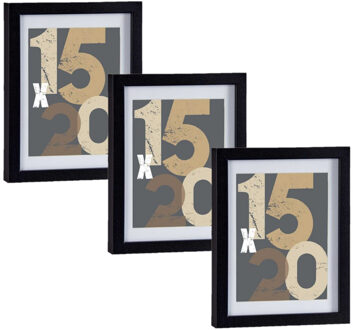 Arte r 3x stuks houten fotolijst - zwart - 18 x 24 cm - fotolijstje - met passe-partout - decoratie