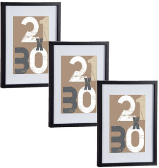Arte r 3x stuks houten fotolijst - zwart - 30 x 40 cm - fotolijstje - met passe-partout - decoratie