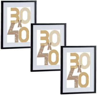 Arte r 3x stuks houten fotolijst - zwart - 40 x 50 cm - fotolijstje - met passe-partout - decoratie