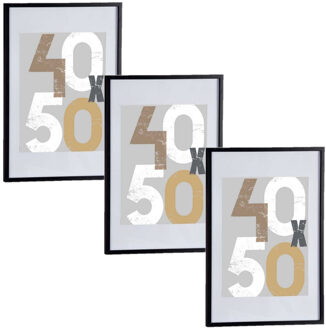 Arte r 3x stuks houten fotolijst - zwart - 50 x 70 cm - fotolijstje - met passe-partout - decoratie
