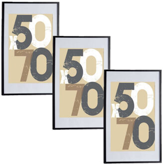 Arte r 3x stuks houten fotolijst - zwart - 60 x 90 cm - fotolijstje - met passe-partout - decoratie