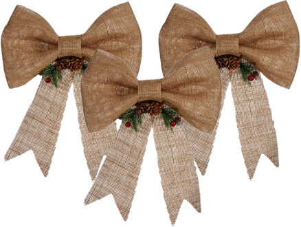 Arte r 3x stuks kerstboomversieringen ornament strikjes/strikken jute beige 25 x 26 cm
