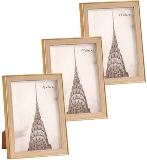 Arte r 3x stuks kunststof fotolijst goud met hout geschikt voor een foto van 15 x 20 cm