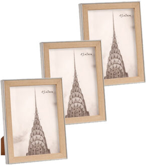 Arte r 3x stuks kunststof fotolijst zilver met hout geschikt voor een foto van 15 x 20 cm