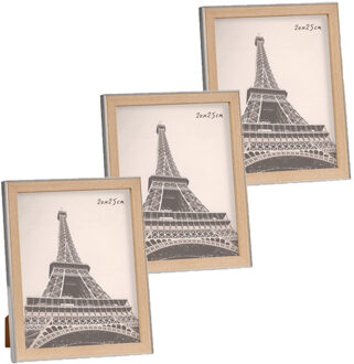 Arte r 3x stuks kunststof fotolijst zilver met hout geschikt voor een foto van 20 x 25 cm