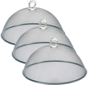 Arte r 3x stuks vliegenkap/voedselkap voor voedsel zilver van metaal 30 cm