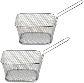 Arte r Arte regal Frietmandje - 4x - zilver - patatmandje - 23x11x7 cm - serveermandjes voor snacks