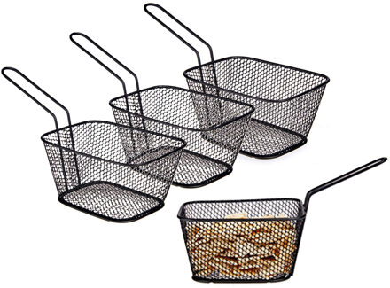 Arte r Arte regal Frietmandje - 4x - zwart - patatmandje - 23x11x7 cm - serveermandjes voor snacks