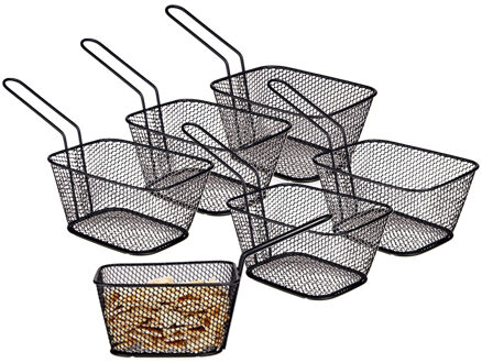 Arte r Arte regal Frietmandje - 6x - zwart - patatmandje - 23x11x7 cm - serveermandjes voor snacks