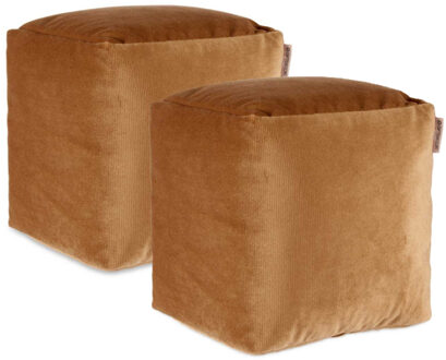 Arte r Arte Regal Poef - 2x - fluweel - bruin - 30 x 30 cm - vierkant - woondecoratie