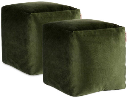 Arte r Arte Regal Poef - 2x - fluweel - donkergroen - 30 x 30 cm - vierkant - woondecoratie