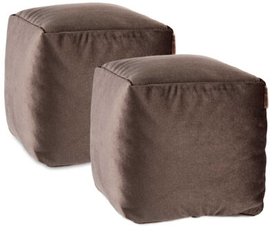 Arte r Arte Regal Poef - 2x - fluweel - taupe - 30 x 30 cm - vierkant - woondecoratie
