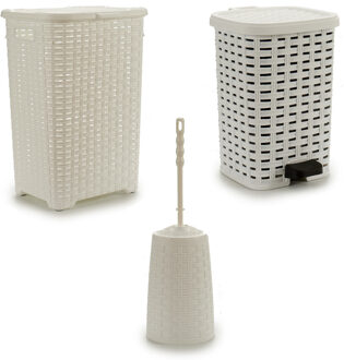 Arte r Badkamer/toilet accessoires set kunststof 3-delig ivoor wit