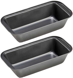 Arte r Bakvorm - 2x stuks - zwart - 25 x 13 cm - rechthoekig - anti-aanbak - cakevorm