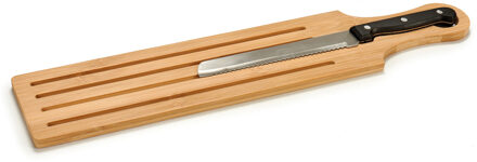 Arte r Bamboe houten broodplank/snijplank/serveerplank met mes 50 x 10 cm - Snijplanken Bruin