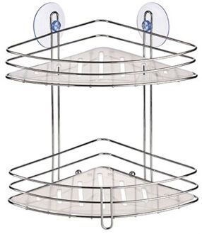 Arte r Chroom doucherek/badkamerrek hoek 2-laags met zuignappen 20 x 27 cm - Douche- en badrekjes Zilverkleurig