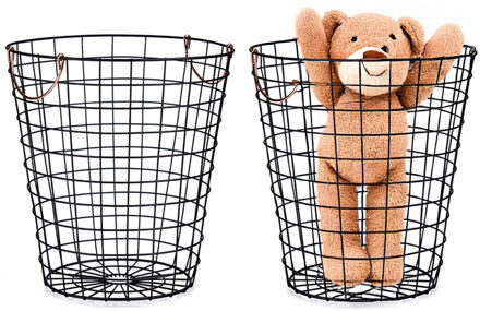 Arte r Draadmand/opbergmand - 2x - industrieel - rond - zwart - metaal - 30 x 30 x 30 cm