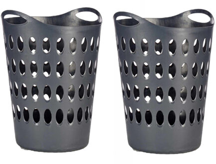 Arte r Flexibele wasmand/opbergmand - 2x stuks - rond - antraciet - 50 liter - wasgoed sorteren