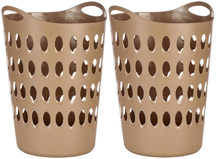 Arte r Flexibele wasmand/opbergmand - 2x stuks - rond - goudbruin - 50 liter - wasgoed sorteren