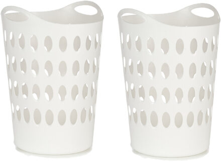Arte r Flexibele wasmand/opbergmand - 2x stuks - rond - wit - 50 liter - wasgoed sorteren