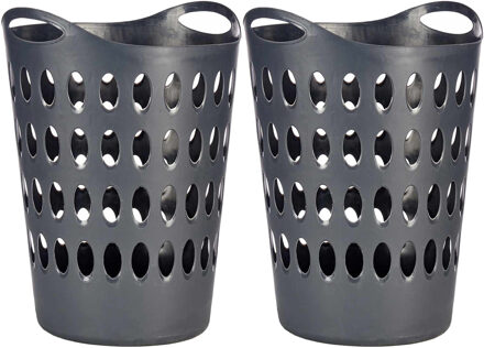 Arte r Flexibele wasmand/opbergmand - Set van 2x stuks - rond - antraciet - 50 liter - wasgoed sorteren