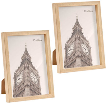 Arte r Fotolijst - 2x stuks - houtlook - kunststof/glas - 15 x 20 cm - voor foto van 13 x 18 cm - staand/ha