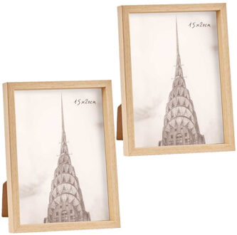 Arte r Fotolijst - 2x stuks - houtlook - kunststof/glas - 22 x 17 cm - voor foto van 15 x 20 cm - staand/ha