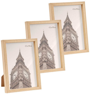Arte r Fotolijst - 3x stuks - houtlook - kunststof/glas - 15 x 20 cm - voor foto van 13 x 18 cm - staand/ha